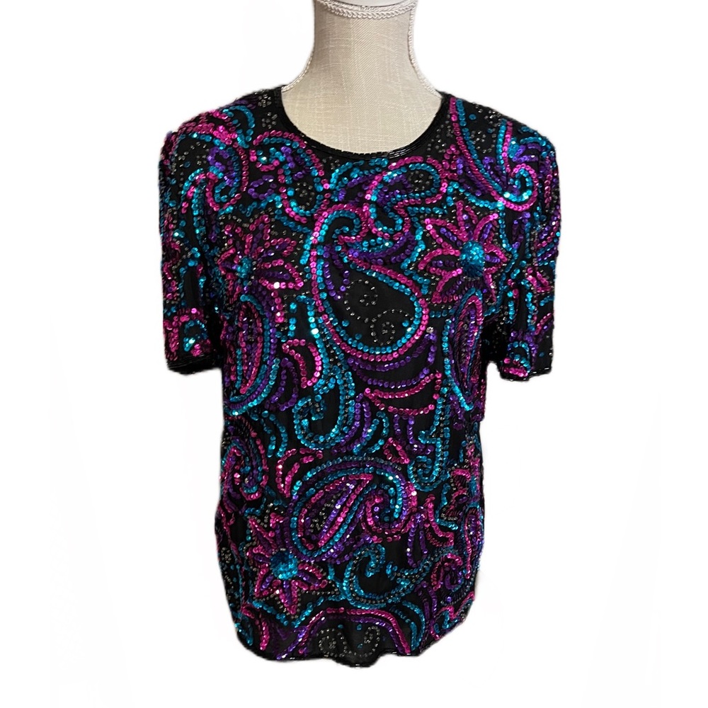 Mark & John by Sam Womens Sequin Silk Top
